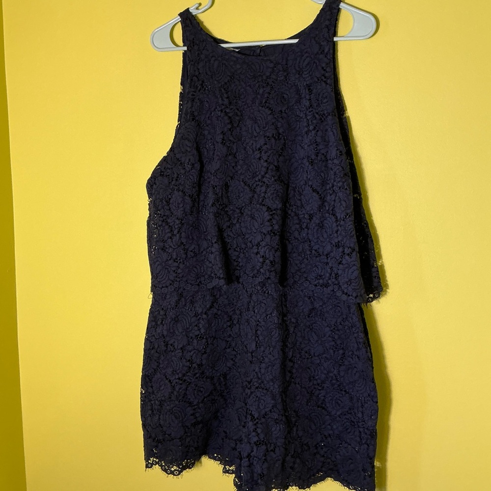 Navy Lace Open Back Romper